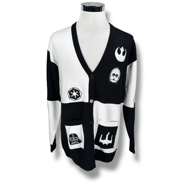 Star Wars Sweaters - Her Universe Star Wars Rebel Empire Icon Cardigan Women's Large Black White Knit